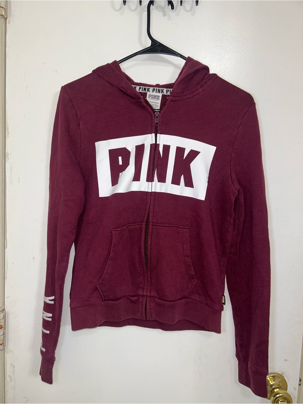 PINK Victoria's Secret Girls' Zip-Up Hoodie Jacket - Burgundy